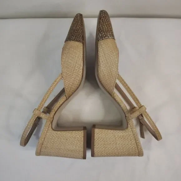Steve Madden Becka Raffia Slingback Block Heel Pumps Tan Brown Woven Size 8.5M - Picture 5 of 8